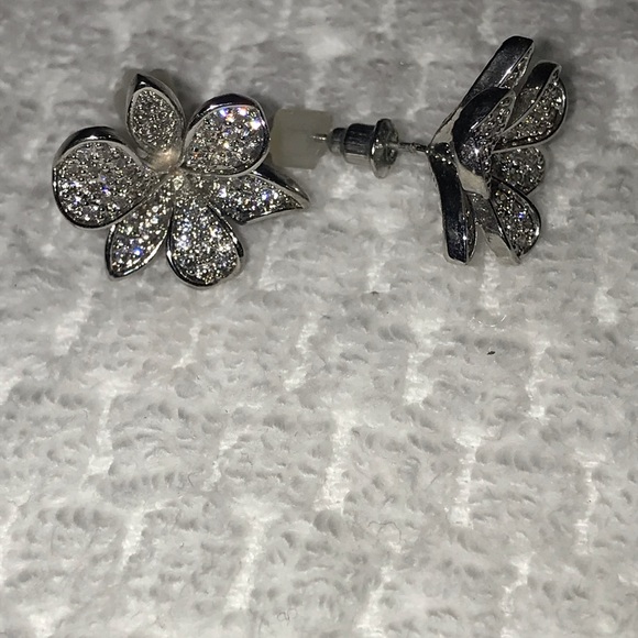 Silver rhinestone earrings - Picture 2 of 6